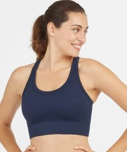 Spanx Seamless Sculpt Chevron Ribbed Longline Medium Impact Sports Bra