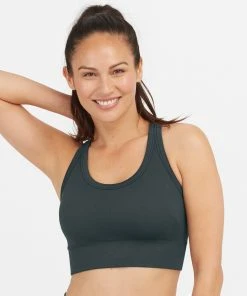 Spanx Seamless Sculpt Chevron Ribbed Longline Medium Impact Sports Bra